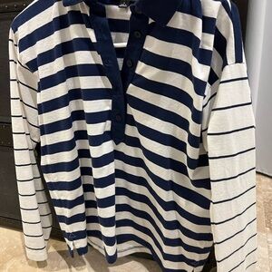 J. Crew Navy and White Striped Polo